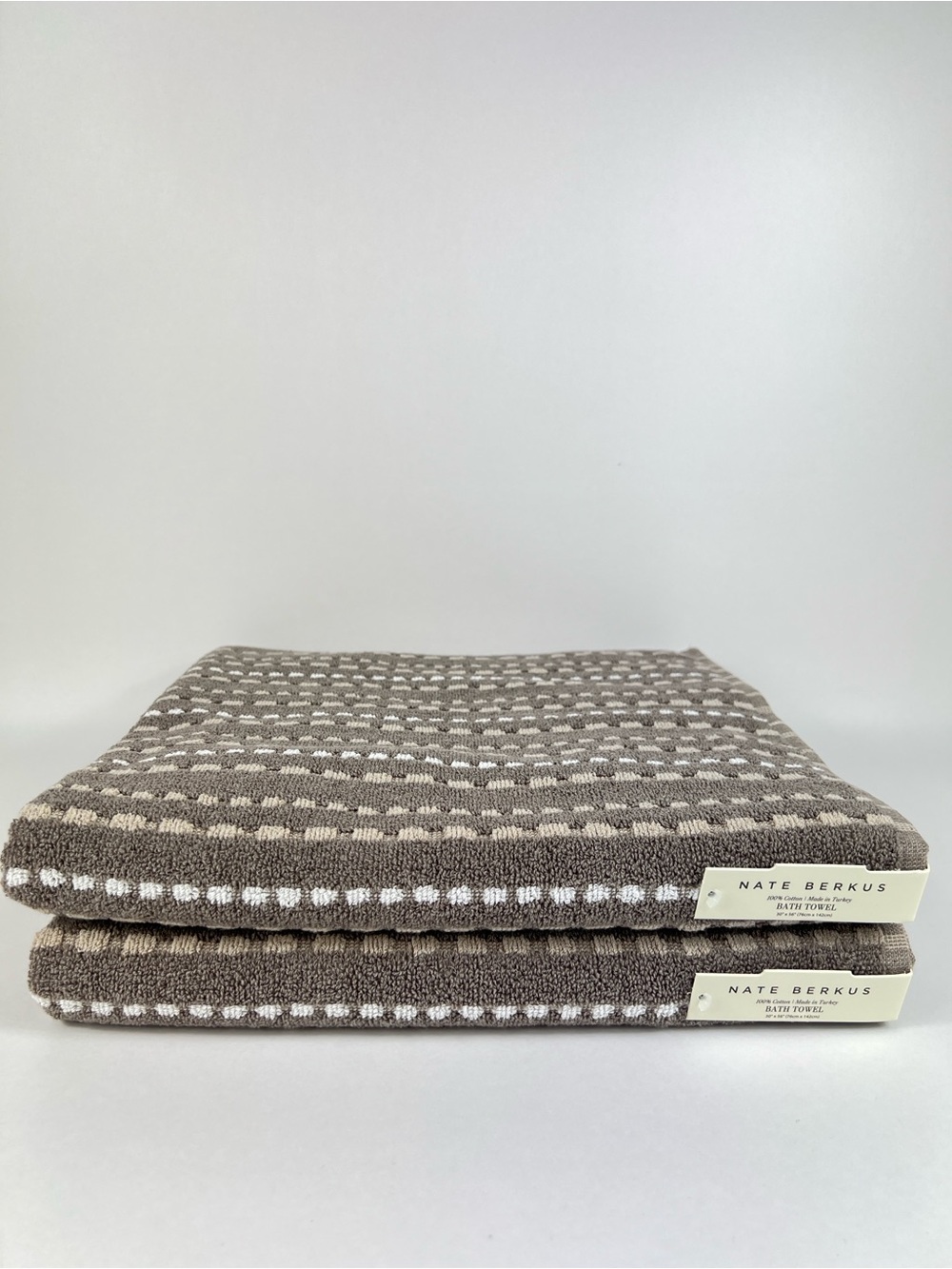 Nate Berkus Bath Towels Taupe Tan White Striped Made in Turkey Cotton 2 Pc NEW